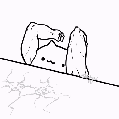 Muscular Bongo Cat pounding on a desk and crushing it