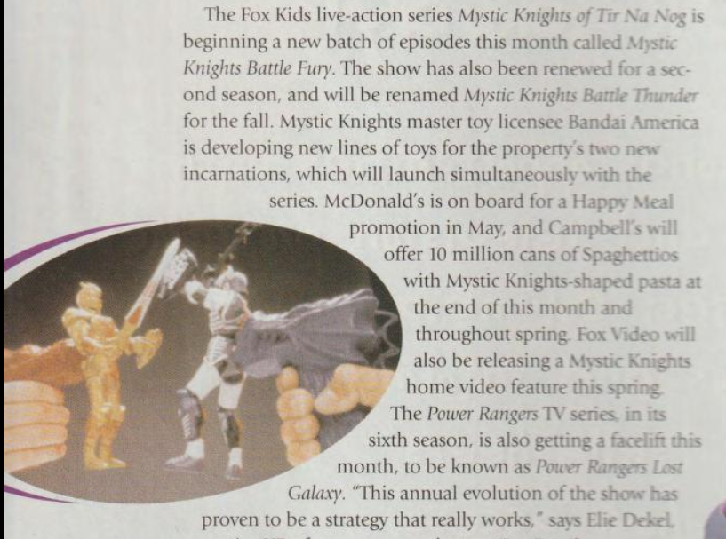An excerpt from page 36 of the Kidscreen Magazine from February 1999, which talks about the Spaghettios campaign and the renewal of the second season.