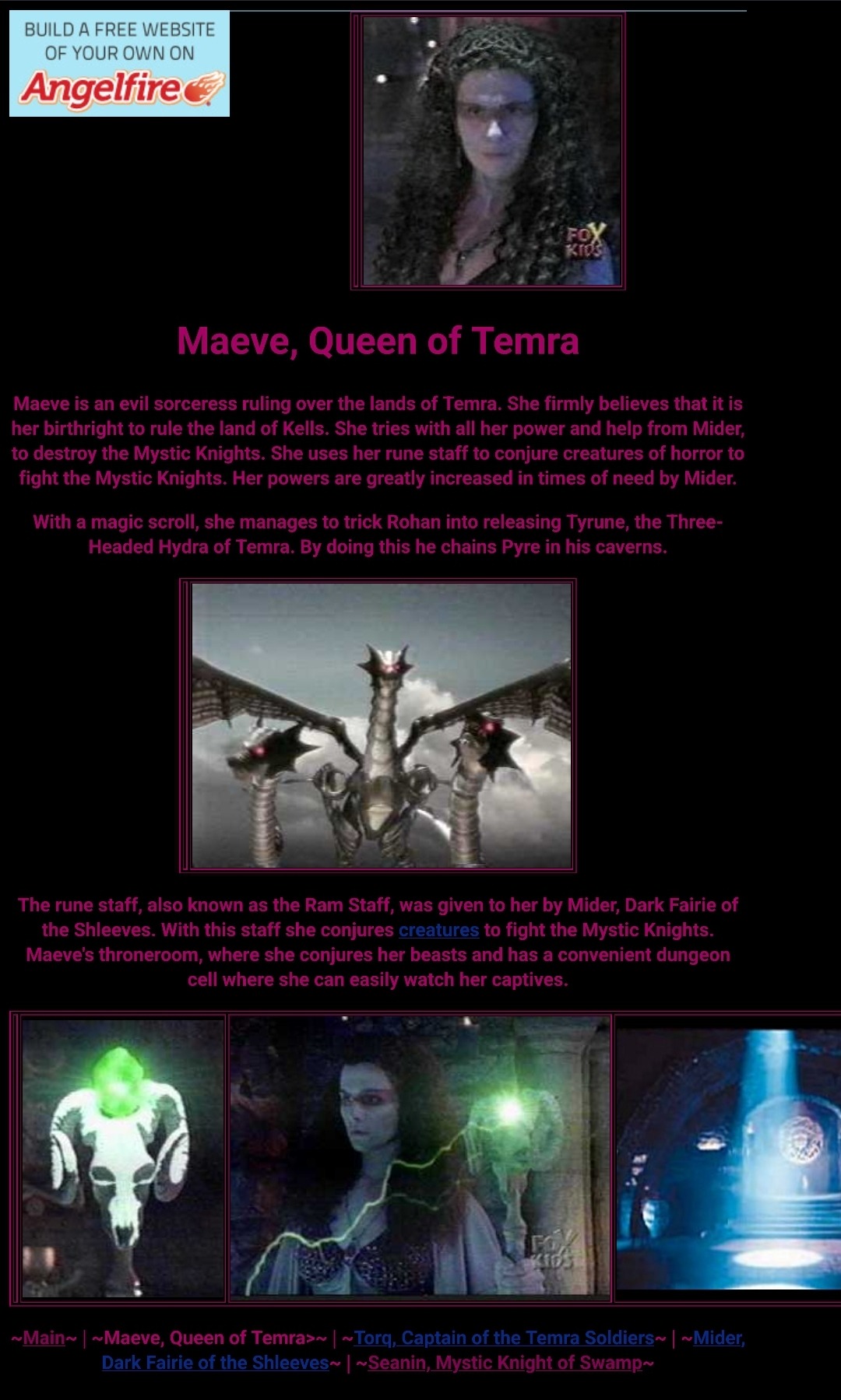 Screenshot of the Cathabad's Chamber website for Maeve's character page.