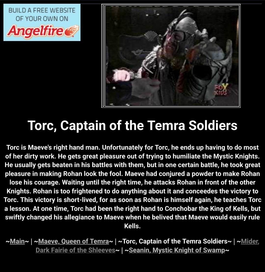 Screenshot of the Cathabad's Chamber website for Torc's character page.