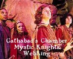 Small screencap of the four Mystic Knights in the red caves of Tir Na Nog, with words 'Cathabad's Chamber' at the top and 'Mystic Knights WebRing' at the bottom.